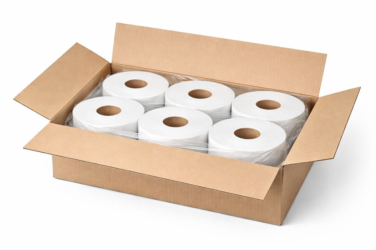 WC Jumbo-Rollen 2-lagig – 6 Stück | Ø Kern 60 mm | Weiß