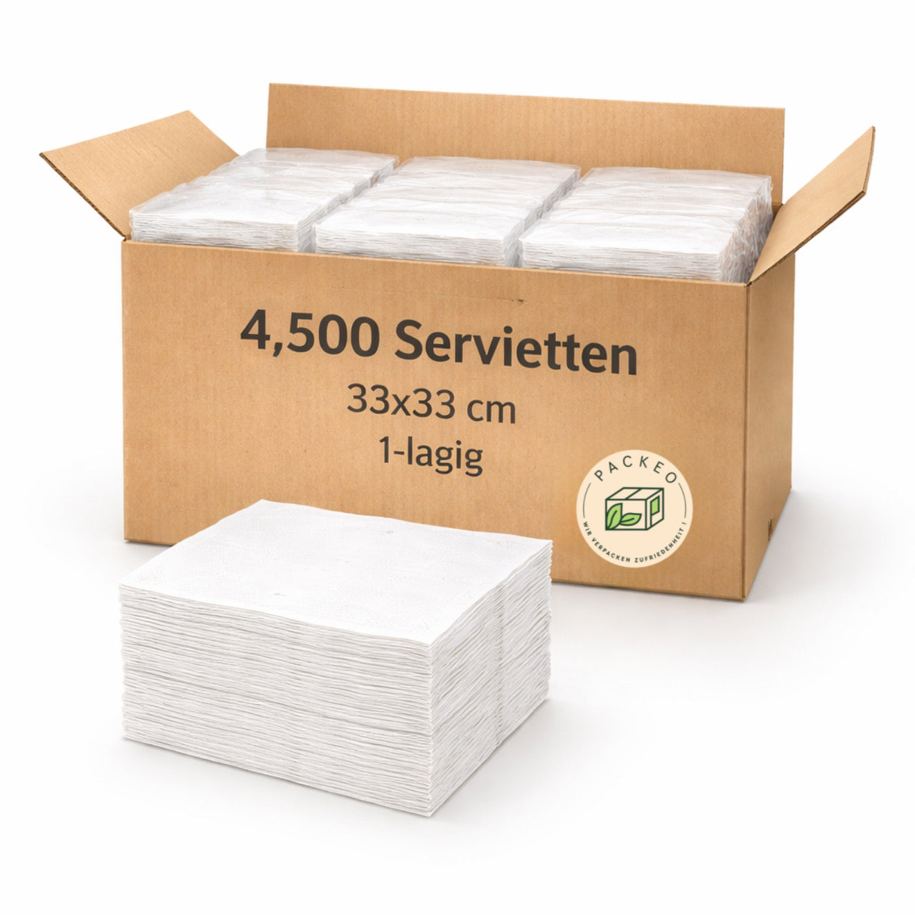 Servietten 1/4-Falz 33×33 cm | 1-lagig | Weiß | Gastronomie