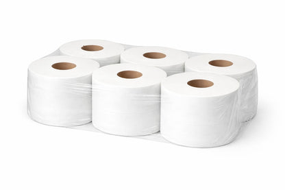 WC Jumbo-Rollen 2-lagig – 6 Stück | Ø Kern 60 mm | Weiß