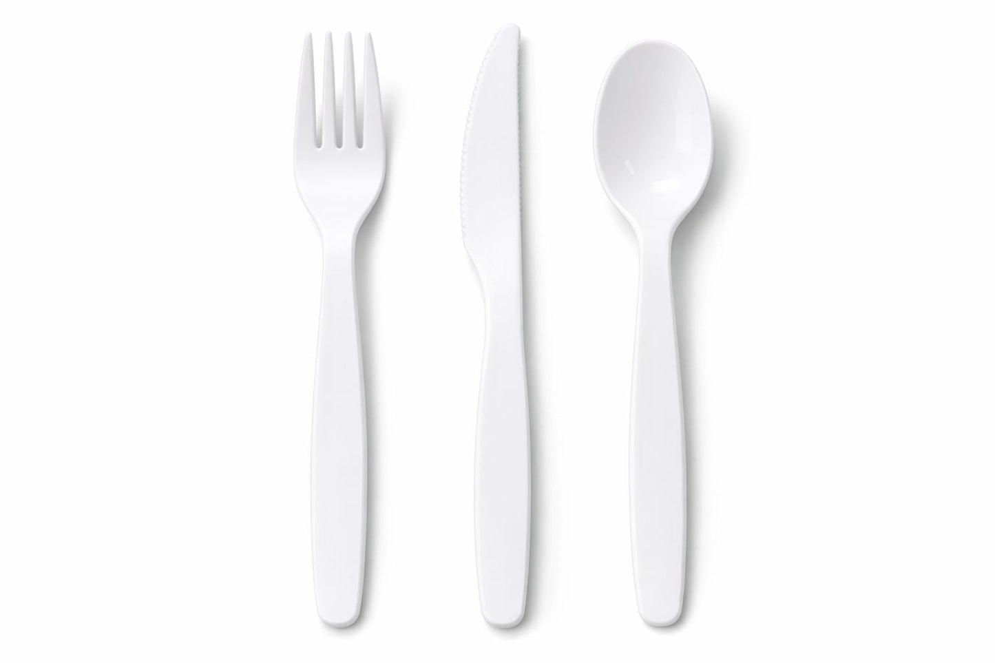 Plastikbesteck Weiß – Messer, Gabel, Löffel | Einweg-Set für Catering & Events